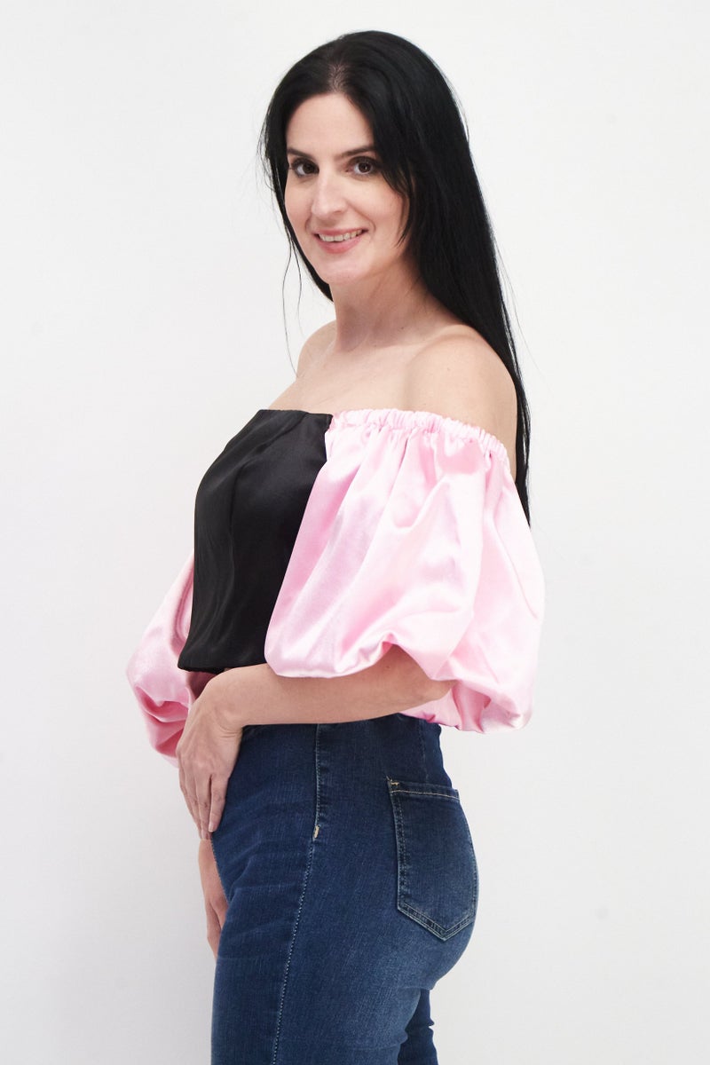 RIVER ISLAND Women Square Neck Puff Sleeve Two Tone Top, Black - Image 2